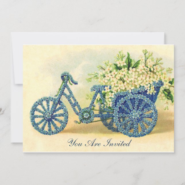 Convite A Triciclo Floral Azul Vintage (Frente)