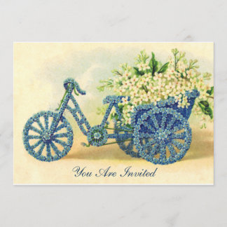 Convite A Triciclo Floral Azul Vintage