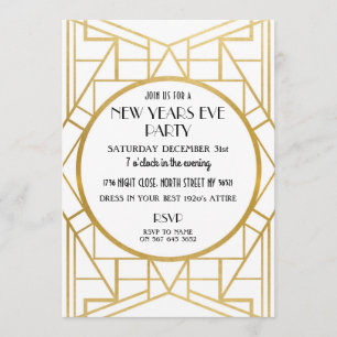 Convite à Véspera de ano novo Art Deco Gatsby de