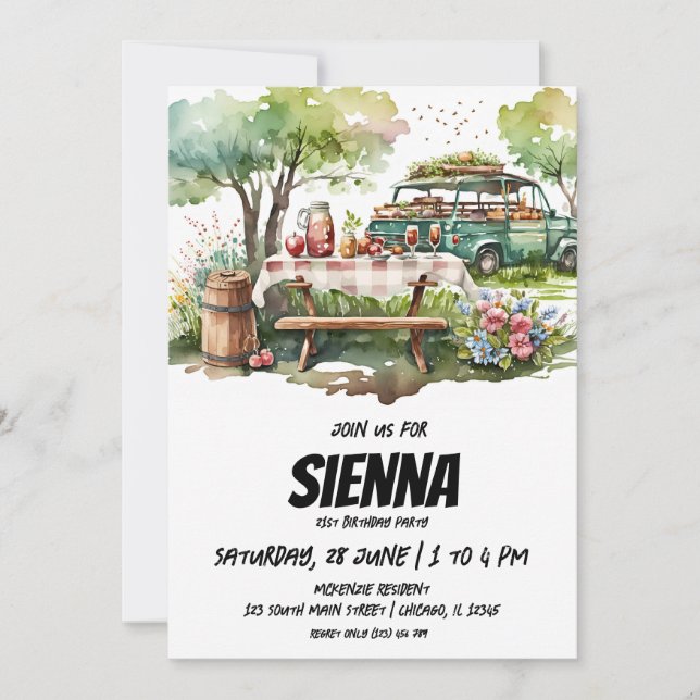 Convite à vista do Parque de Picnic de Verão (Frente)