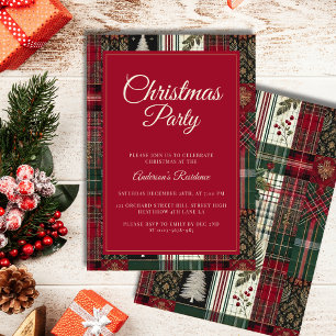 Convite à Xadrez de Tartan no Natal Vermelho Moder
