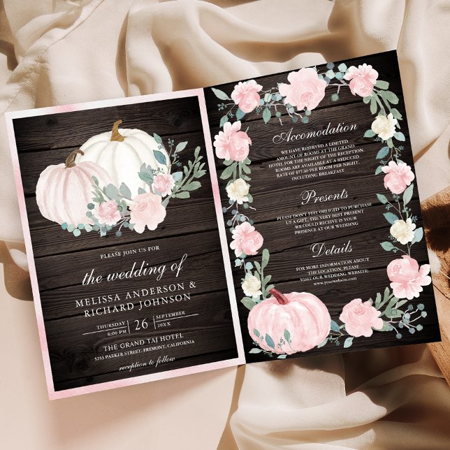 Convite Abóbora Floral Rosa Bege Código QR Casamento de Ma (Criador carregado)