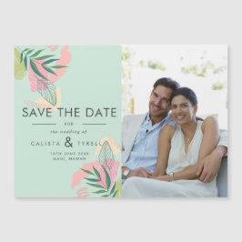 Convite Abstrato Tropical Mint & Pink Photo Save The Date 