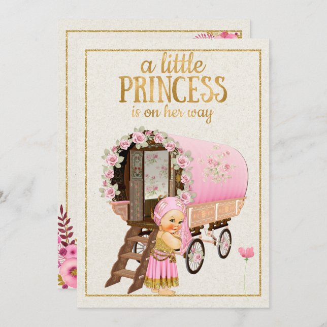 Convite aciganado do chá de fraldas com bebê (Frente/Verso)