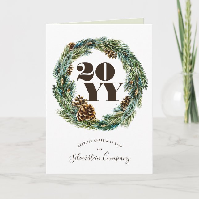 Convite Acorn Wreath Christmas Holiday Corporate Foled (Frente)