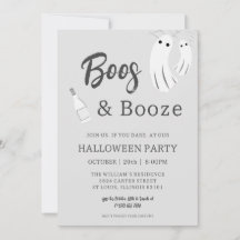 Convite Adulto Boos & Booze Halloween Cinza Branco