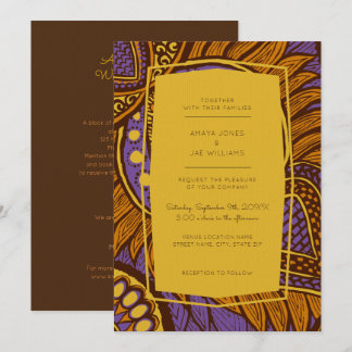 Convite Africano para Casamento Floral Roxo de Anc