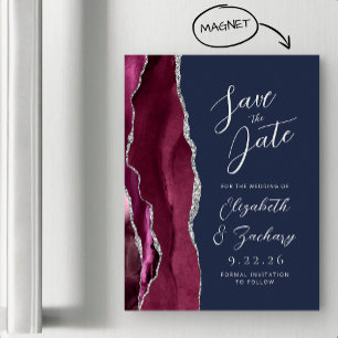 Convite Ágata Borgonha Prata Azul Casamento Salve a Data