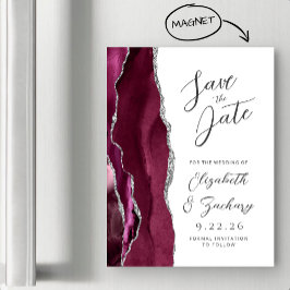 Convite Agate Borgonha Prata Script Salve a Data