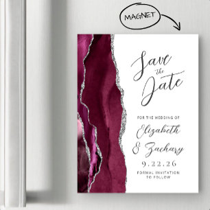 Convite Agate Burgundy Silver Script Salvar Data