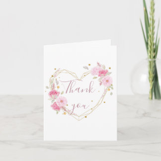 Convite Agradecimento Floral Coração Rosa Aquarela 