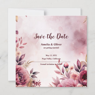 Convite Água Corada Bege Floral Casamento Salve a Data