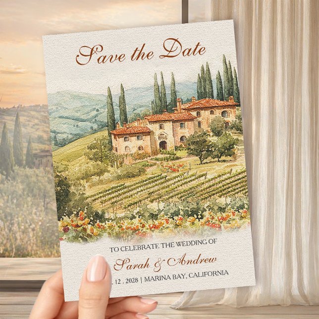 Convite Água-forte de Vinhedo Chianti para Casamento Save  (Criador carregado)