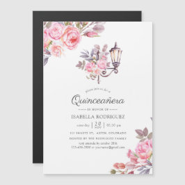 Convite Água-forte floral rosa tema Paris Quinceañera