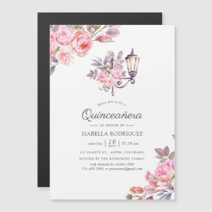 Convite Água-forte floral rosa tema Paris Quinceañera