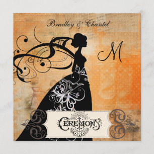 Convite alaranjado pontilhado da noiva da silhueta