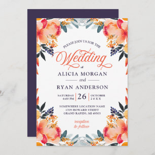 Convite alaranjado roxo da flor da aguarela de