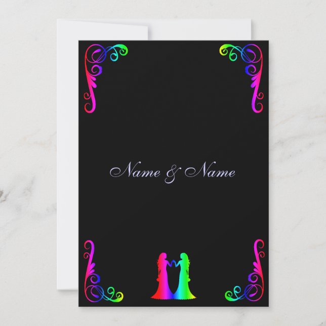 Convite alegre do casamento - noiva do arco-íris e (Frente)