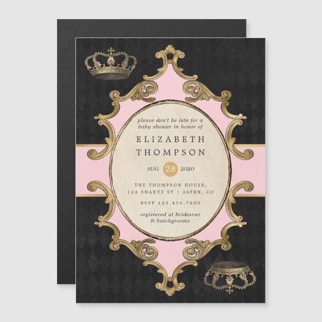 Convite Alice rosa e Dourada no Chá de fraldas da Terra da (Frente/Verso)