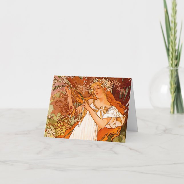 Convite Alphonse Mucha Art Nouveau Primavera (Frente)