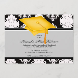 Convite amarelo, preto, branco, feito sob