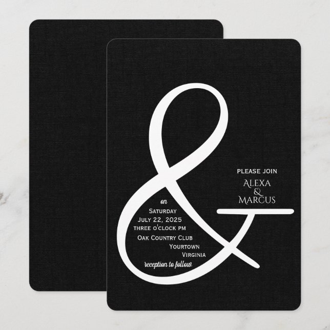Convite Ampersand Wedding para textura preta (Frente/Verso)
