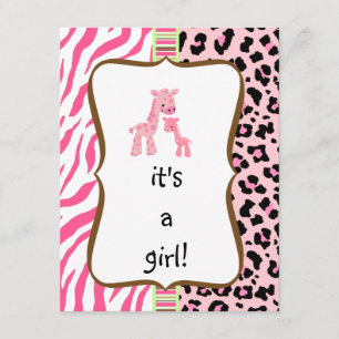 convite animal cor-de-rosa do chá de fraldas do