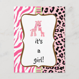 convite animal cor-de-rosa do chá de fraldas do