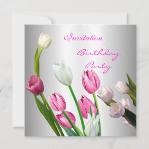 Convite Aniversário 50º Elegante Rosa & Branco Tul