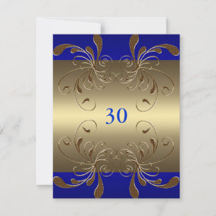 Convite Aniversário Cobalto e Dourado Glam Floral