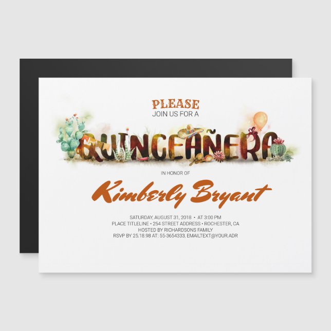 CONVITE ANIVERSÁRIO DA 15 DE QUINCEANERA MEXICANA (Frente/Verso)