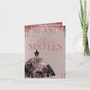 Convite Aniversário de 16 anos Rose Gold Glam Glitter Spar