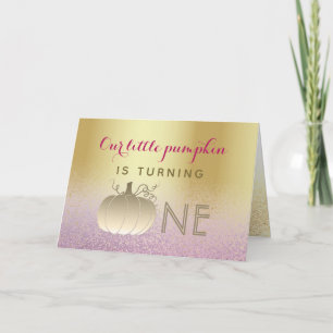 Convite Aniversário de 1 ano Brilho Purpurina Rosa e Doura