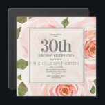 Convite Aniversário de 30 anos Floral de Cor de Água Rosa<br><div class="desc">Elegante pincel cor-de-água cor-de-rosa,  convite de íman aniversário de 30 anos floral. Entre em contato conosco para obter ajuda sobre a personalização ou produtos correspondentes.</div>