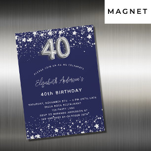 Convite aniversário de 40 anos azul marinho prata estrelas