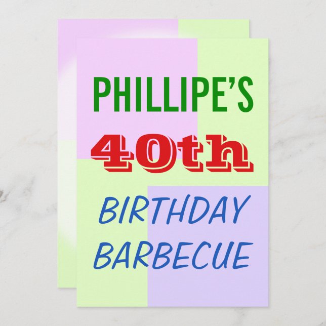 Convite "aniversário de 40 anos BARBECUE" divertid (Frente/Verso)