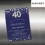 Convite aniversário de 40 anos marinho estrelas de prata a<br><div class="desc">Um moderno,  na moda e glamouroso ímã de convite para um aniversário de 40 anos. Um fundo azul marinho,  decorado com estrelas de falso prata. Personalize e adicione seu nome e detalhes da festa. O número 40 é escrito com uma fonte de estilo de balão.</div>
