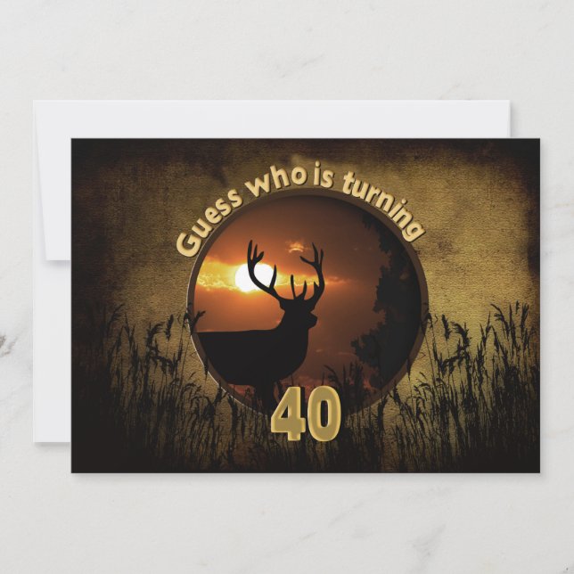 CONVITE aniversário de 40 anos - Sunset, Deer, Hun (Frente)