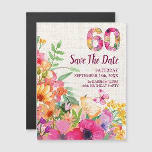 Convite Aniversário de 60 Anos Floral em Linho Salve a Dat