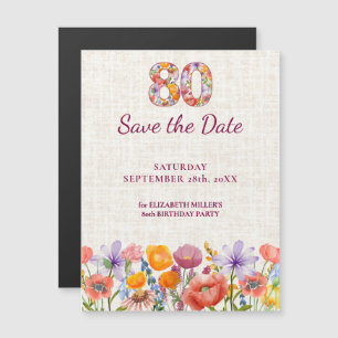 Convite Aniversário de 80 anos Elegante Flor Selvagem Salv