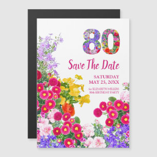 Convite aniversário de 80 anos floral moderno Save The Dat
