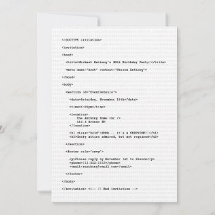 Convite Aniversário de Código HTML do Programador 