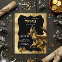 Convite Aniversário de Fantasia de Dragão ouro