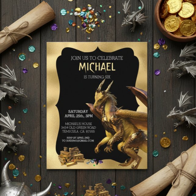 Convite Aniversário de Fantasia de Dragão ouro (Criador carregado)