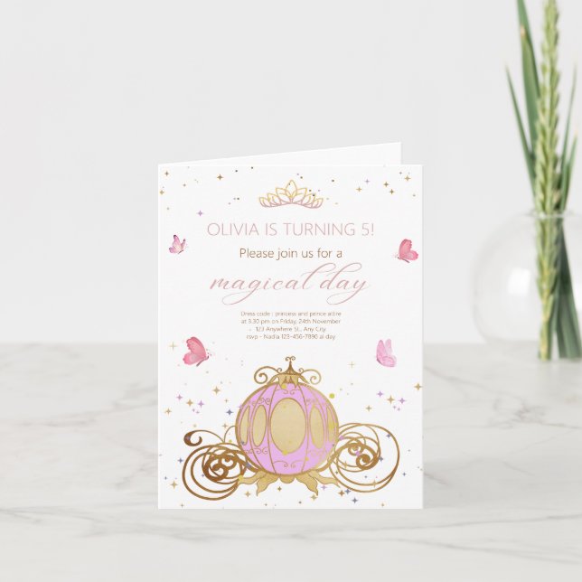 Convite Aniversário de Princesa Dia Mágico Carruagem de Pr (Frente)