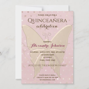 Convite Aniversário de Quinceanera rosa Dourada