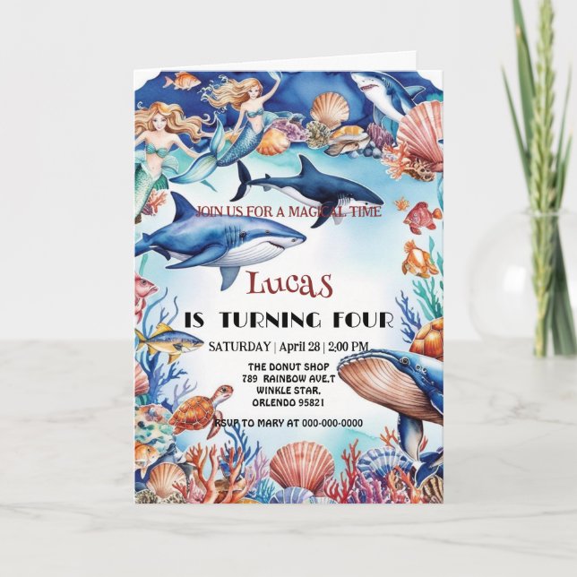 Convite aniversário de tartaruga arco-íris (Frente)