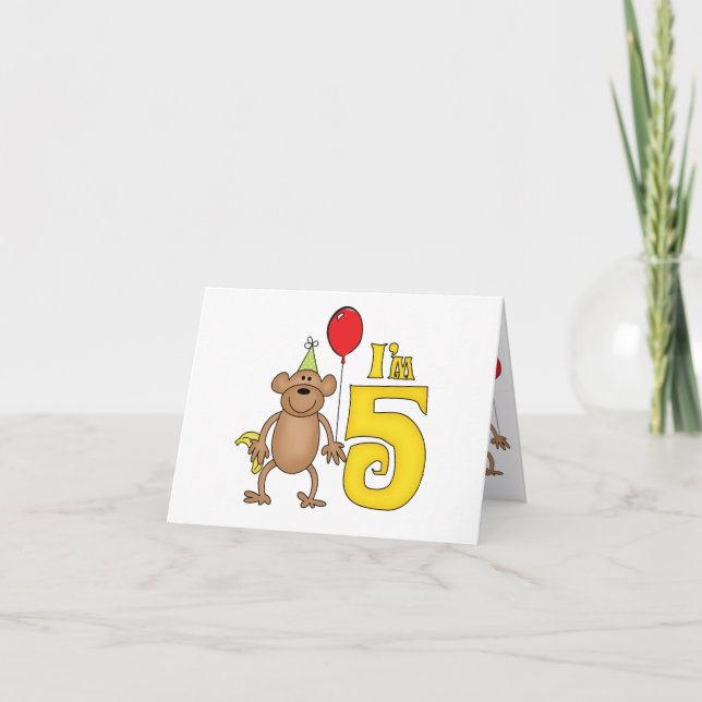 Convite Aniversário do 5 de Macaco Engraçado (Frente)
