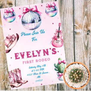 Convite Aniversário do Cactus Party Cowboy do Violão Rosa