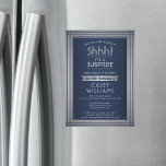 Convite Aniversário do Partido Surpresa Elegante Marinho A<br><div class="desc">Você pode guardar um segredo? Convide a família e os amigos para uma elegante e excitante celebração de aniversário surpresa com convites de festas marinhos azuis e prateados magnéticos. Toda a redação desta modelo é simples de personalizar, incluindo a mensagem que diz "Shhh! É uma SURPRESA." O design apresenta uma...</div>